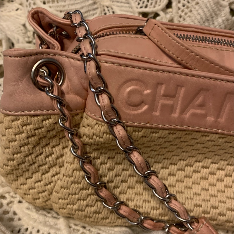 CHANEL香奈兒Chax Lax 風琴包粉色小羊皮米白色 肩背包 手提包-27