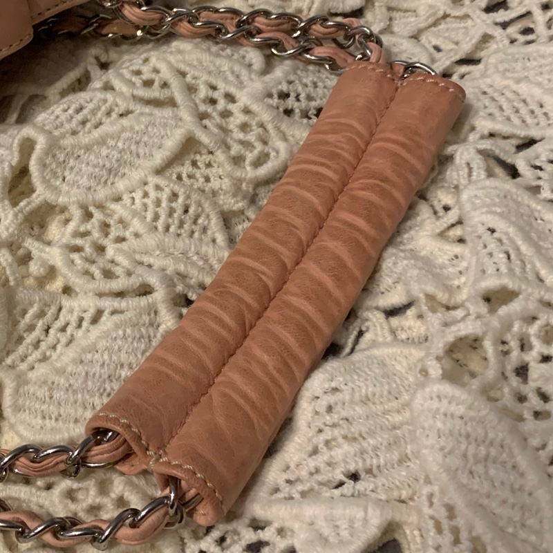 CHANEL香奈兒Chax Lax 風琴包粉色小羊皮米白色 肩背包 手提包-28