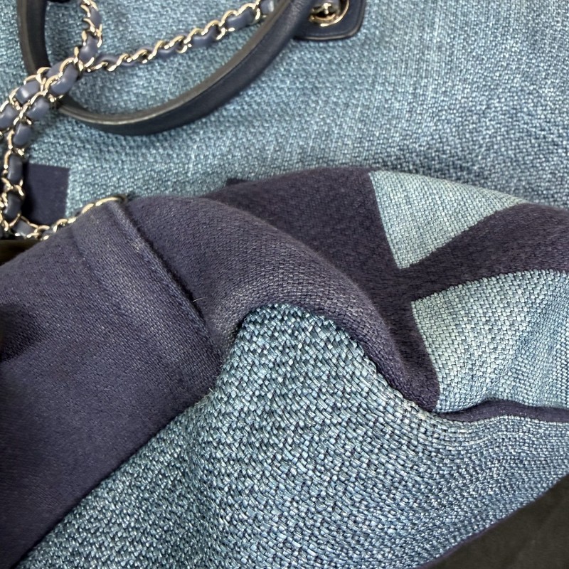 Chanel香奈儿 牛仔編織字母沙灘托特包肩背包手提包-8