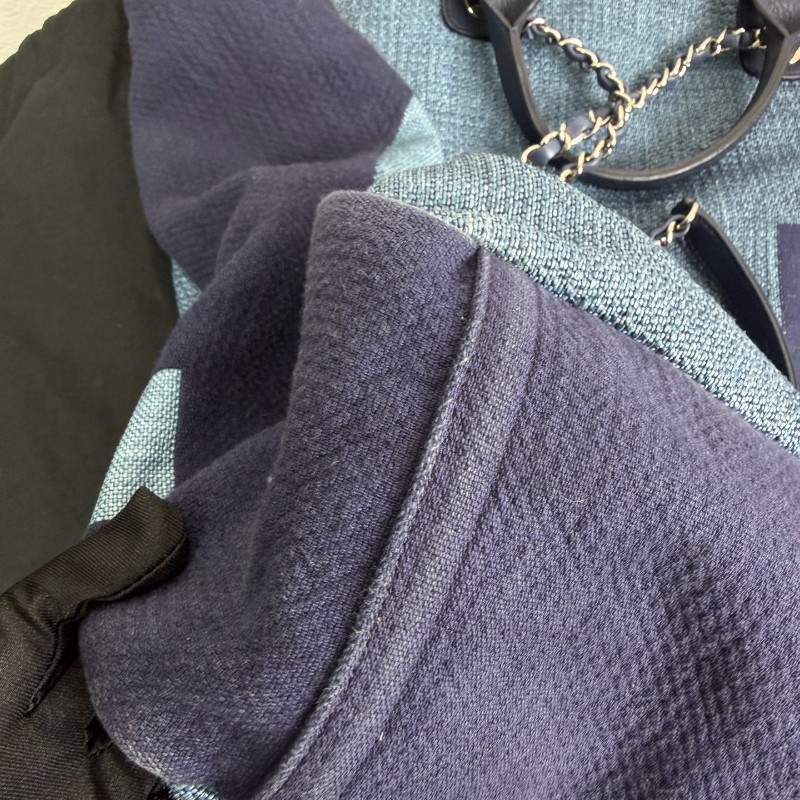 Chanel香奈儿 牛仔編織字母沙灘托特包肩背包手提包-9