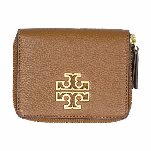 【TORY BURCH】雙T-LOGO荔枝紋拉鍊短夾-駝色