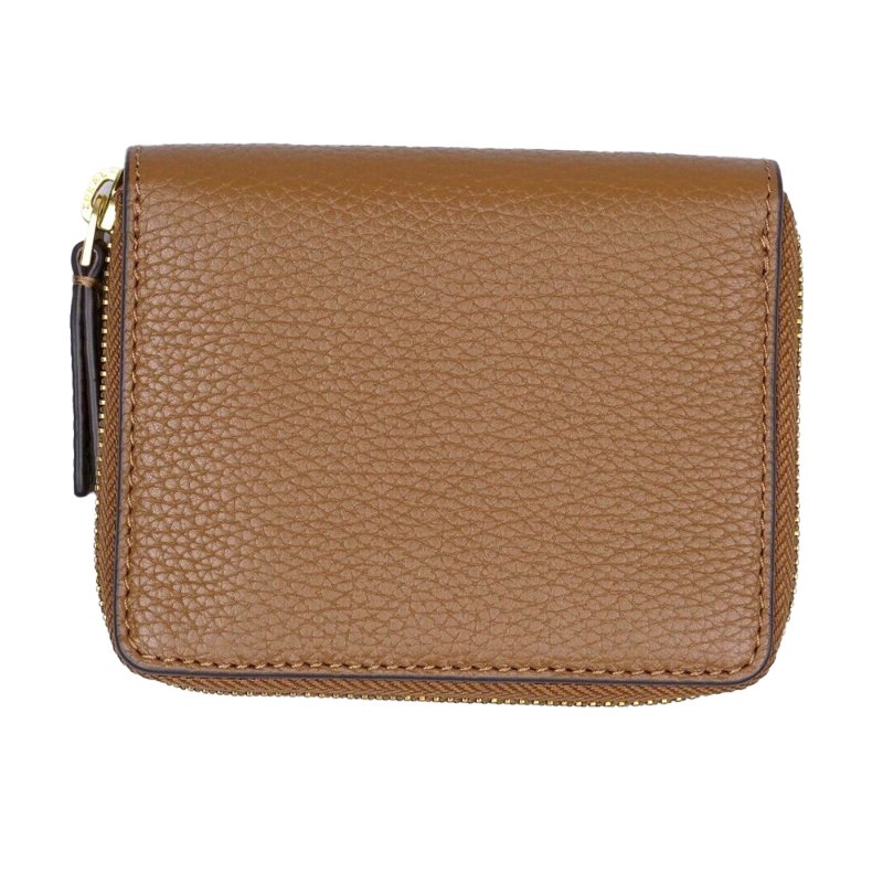 【TORY BURCH】雙T-LOGO荔枝紋拉鍊短夾-駝色-1