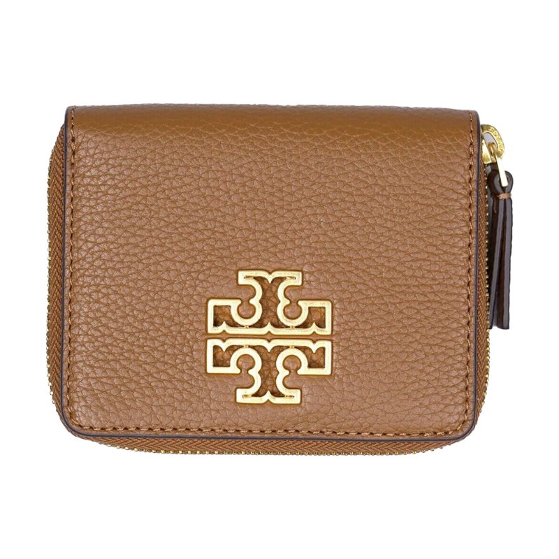 【TORY BURCH】雙T-LOGO荔枝紋拉鍊短夾-駝色-4