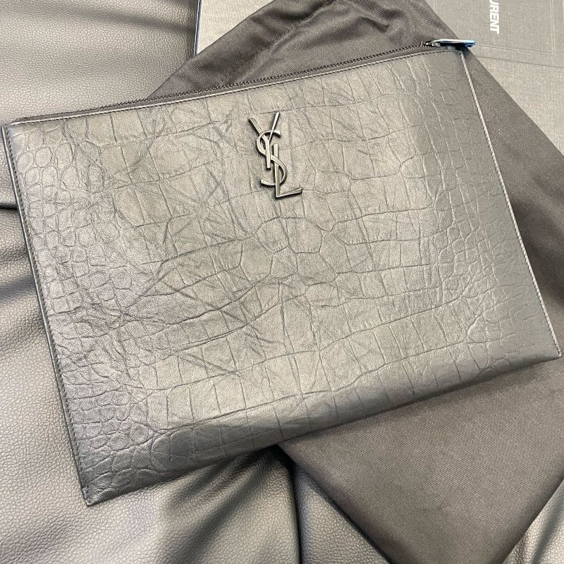 💎Han's house精品服飾💎SAINT LAURENT 手拿包 羊皮 鱷魚壓紋 YSL 453249 25x35x1-7