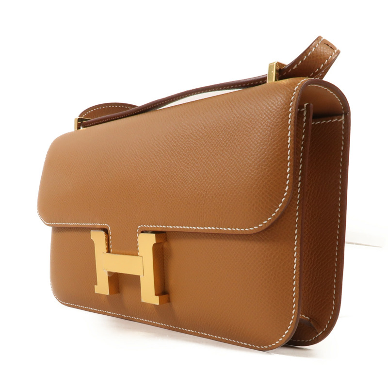 HERMES Epsom皮革Constance Elan金扣肩背袋Gold-2