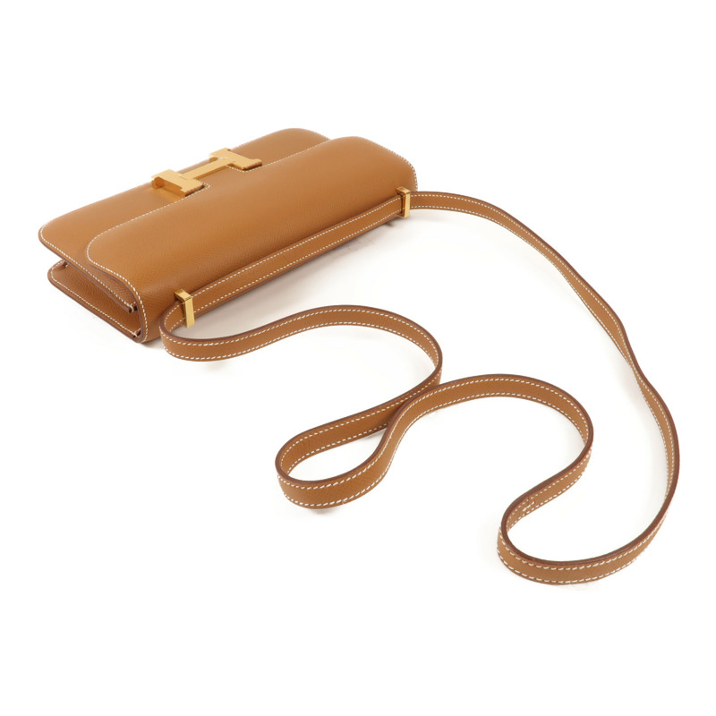 HERMES Epsom皮革Constance Elan金扣肩背袋Gold-7