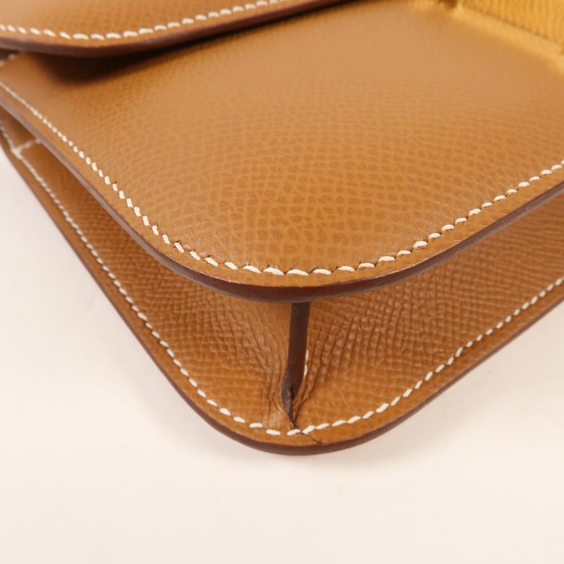 HERMES Epsom皮革Constance Elan金扣肩背袋Gold-8