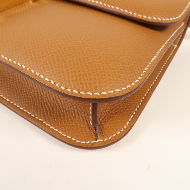 HERMES Epsom皮革Constance Elan金扣肩背袋Gold-9