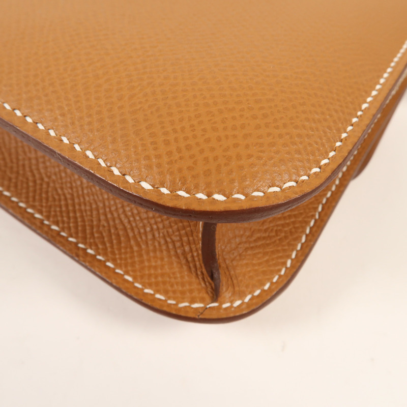 HERMES Epsom皮革Constance Elan金扣肩背袋Gold-11