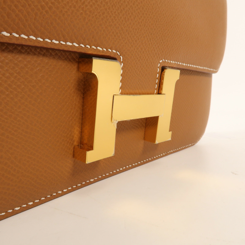 HERMES Epsom皮革Constance Elan金扣肩背袋Gold-12