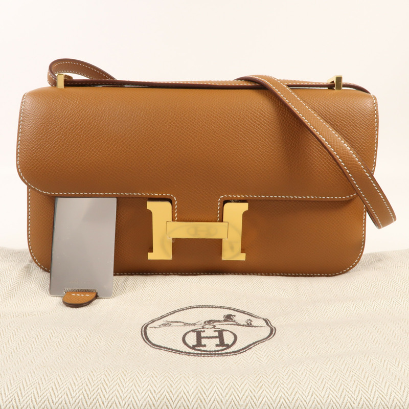 HERMES Epsom皮革Constance Elan金扣肩背袋Gold-13