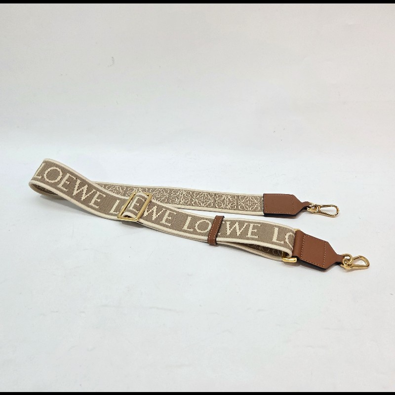 Loewe 米白織布拚棕色牛皮金釦背帶-1