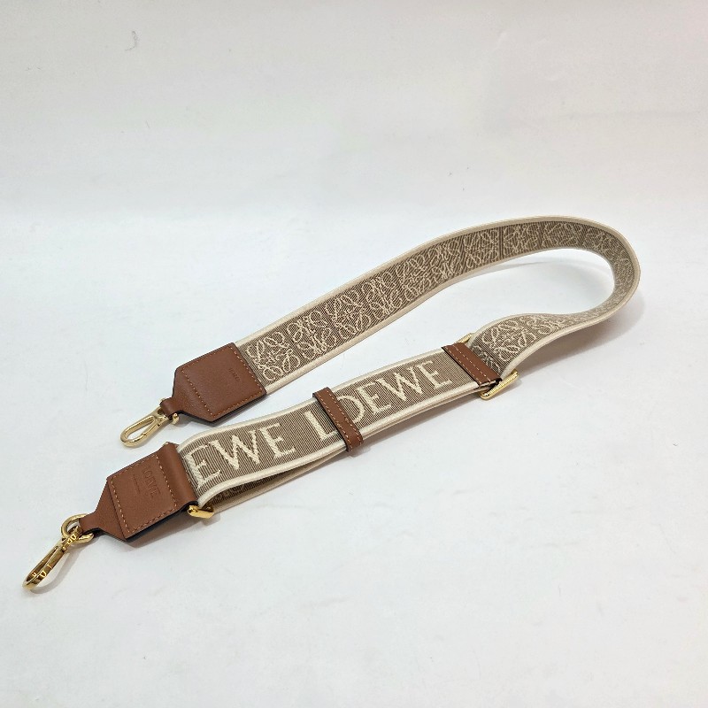 Loewe 米白織布拚棕色牛皮金釦背帶-2