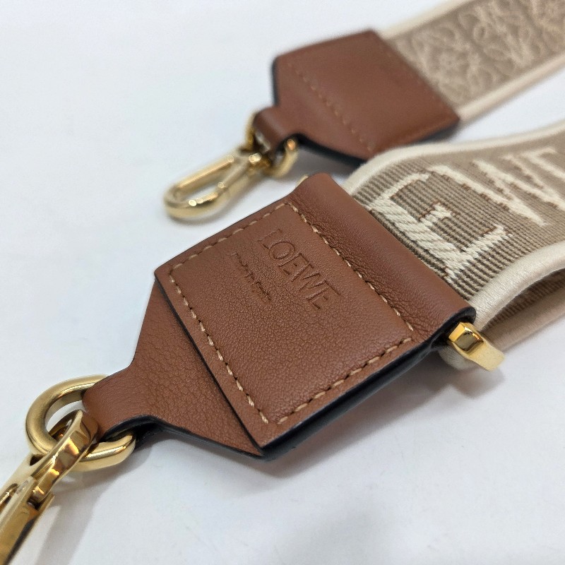 Loewe 米白織布拚棕色牛皮金釦背帶-3