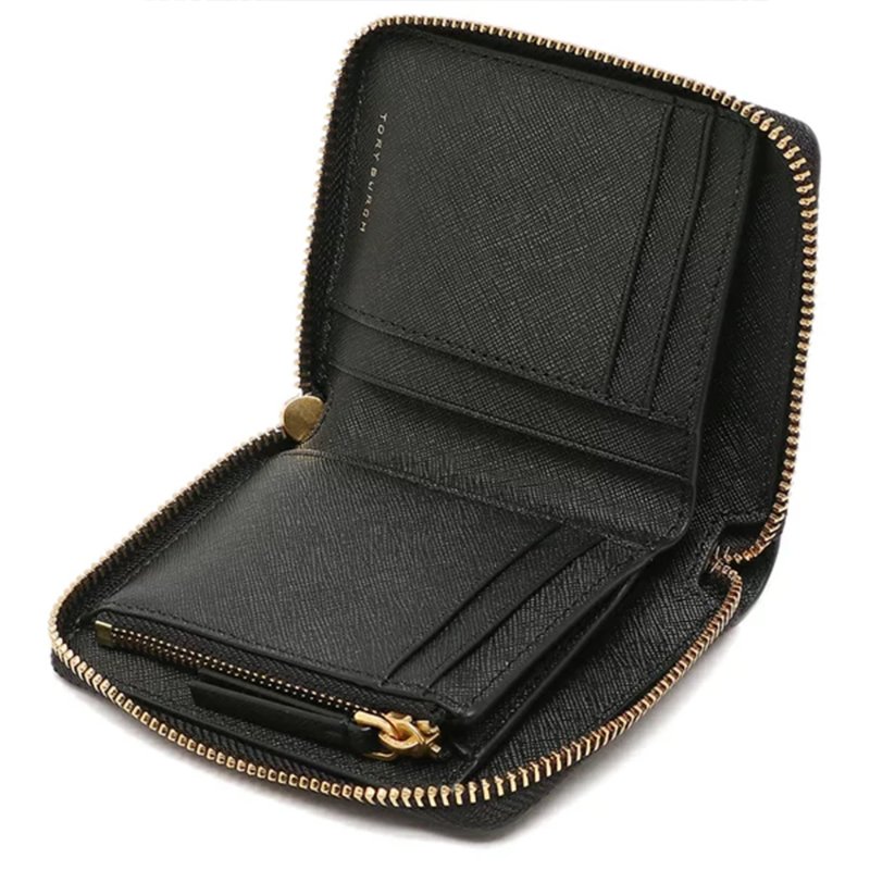 【TORY BURCH】素面皮革短夾-黑色-3