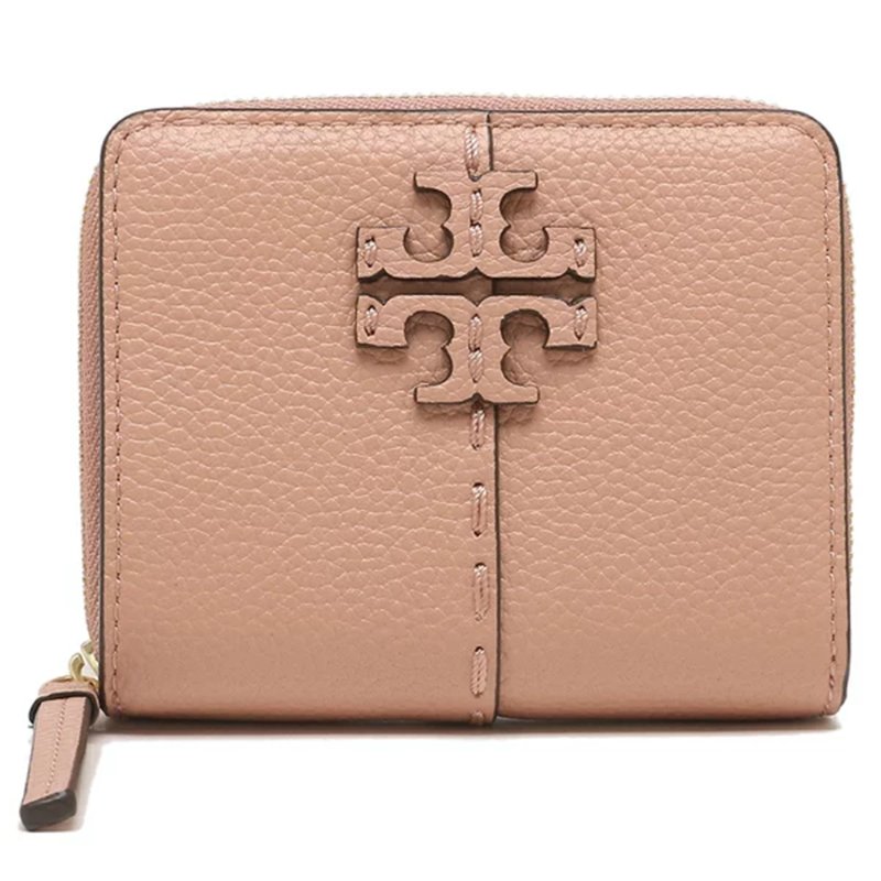 【TORY BURCH】簡約皮革對折短夾-粉紅色-0