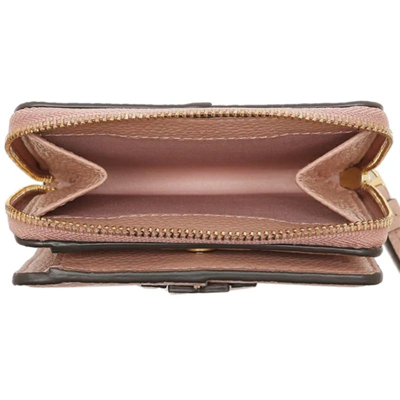 【TORY BURCH】簡約皮革對折短夾-粉紅色-2