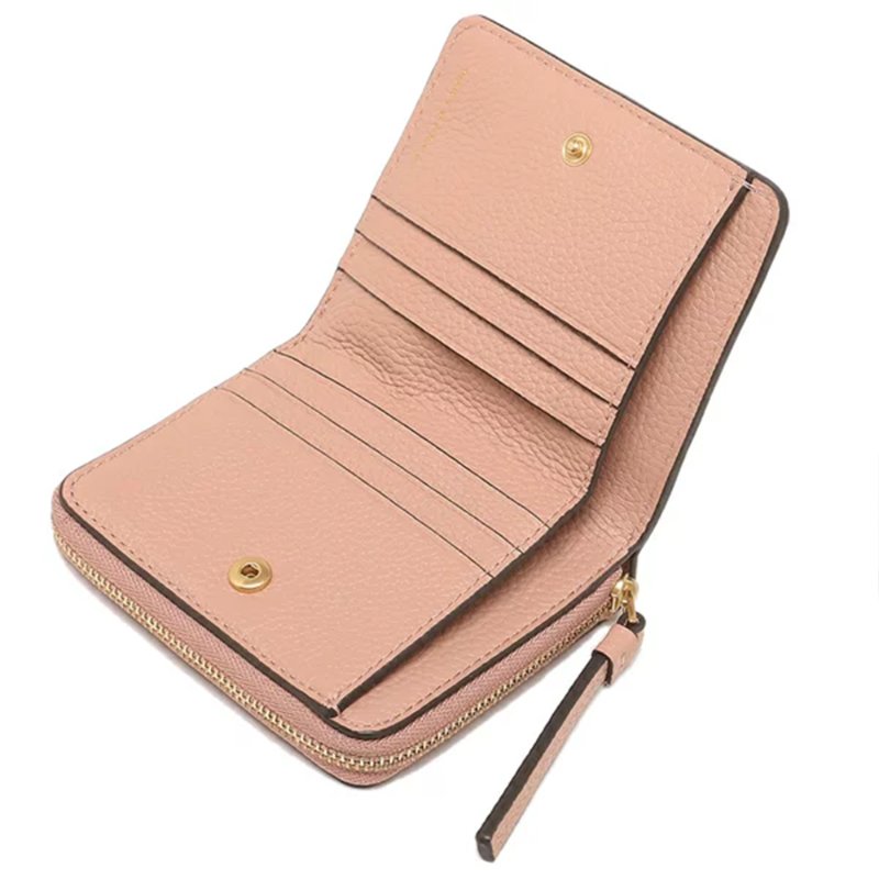 【TORY BURCH】簡約皮革對折短夾-粉紅色-3