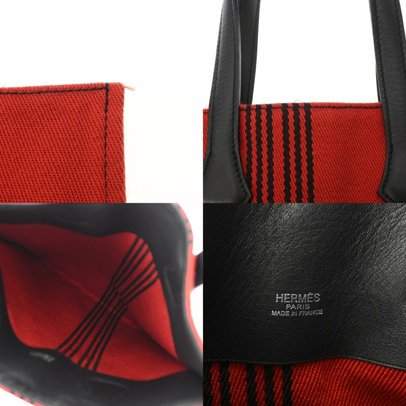 愛馬仕 Potamos Cabas PM 紅/黑男女通用 Swift Toile 托特包-10