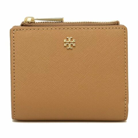 【TORY BURCH】素面防刮皮革短夾-駝色