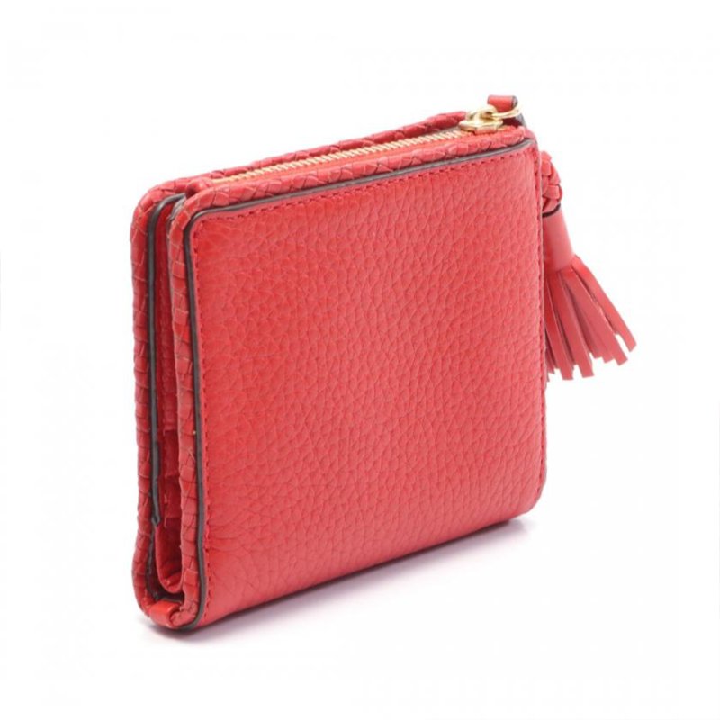 【TORY BURCH】素面皮革流蘇短夾-紅色-1