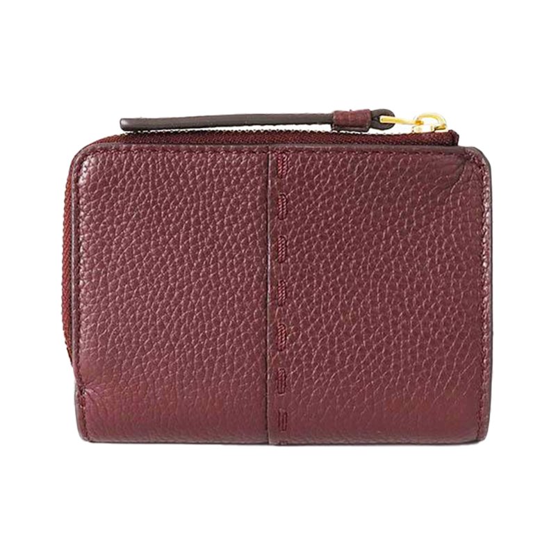 【TORY BURCH】縫線皮革對開二折短夾-酒紅色-1