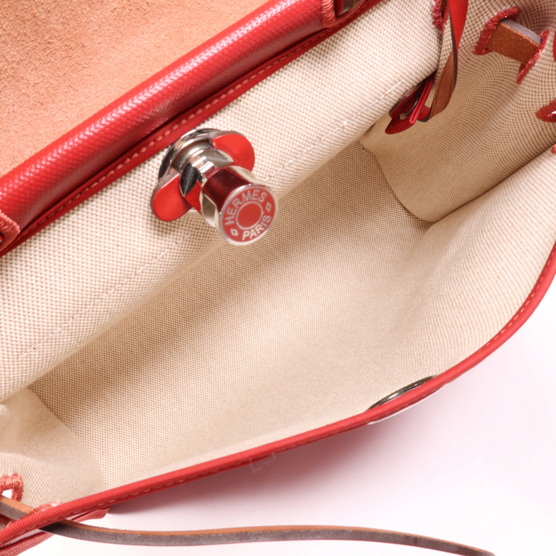 HERMES 塗層帆布Herbag PM銀扣手挽肩背兩用袋Rouge Casaque-4