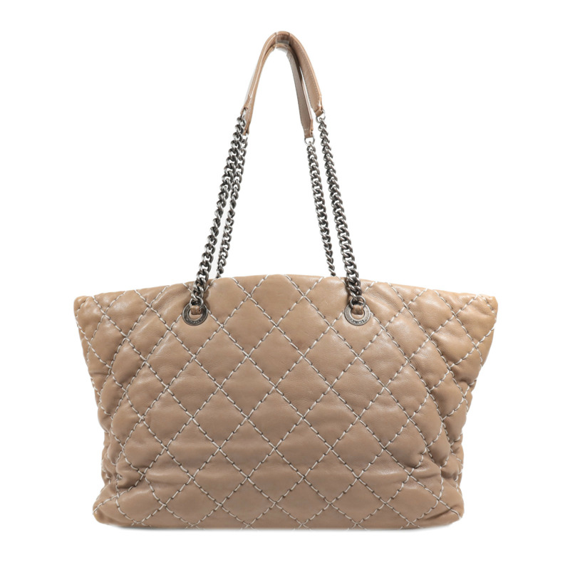 CHANEL 牛皮皮革Tote Bag銀扣肩背袋-1