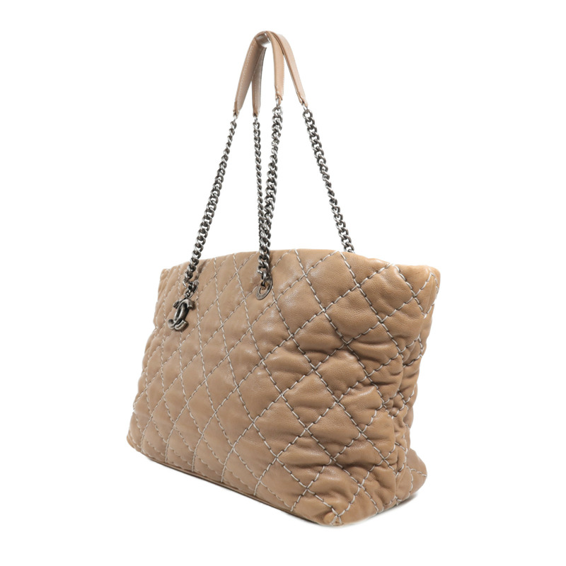 CHANEL 牛皮皮革Tote Bag銀扣肩背袋-2