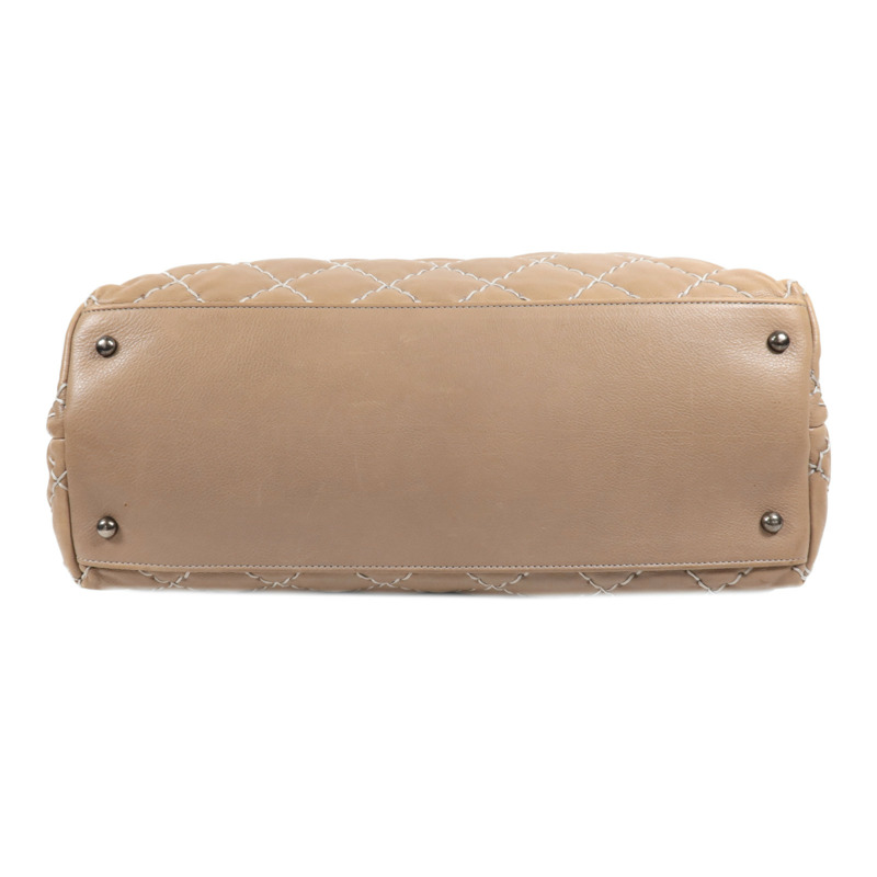 CHANEL 牛皮皮革Tote Bag銀扣肩背袋-3