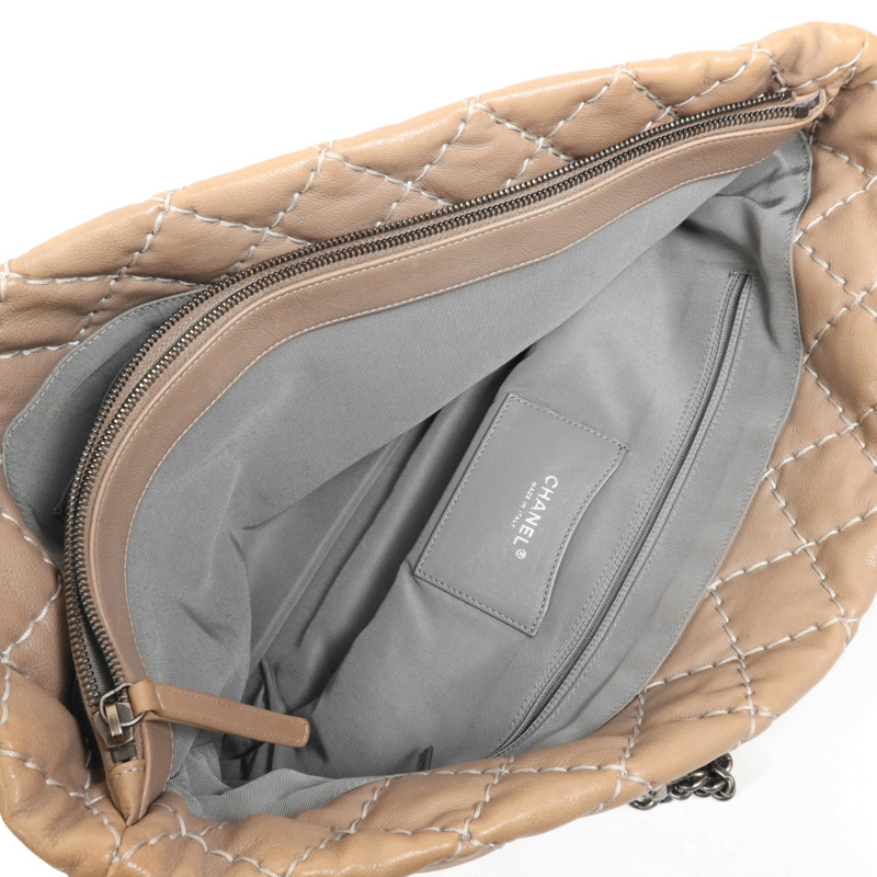 CHANEL 牛皮皮革Tote Bag銀扣肩背袋-4