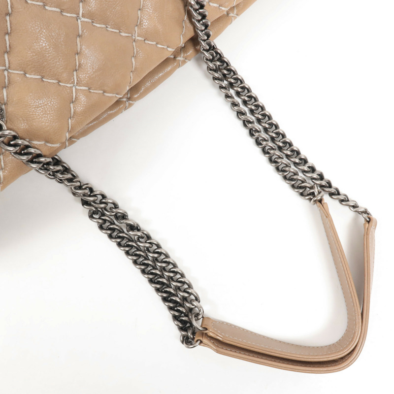 CHANEL 牛皮皮革Tote Bag銀扣肩背袋-7