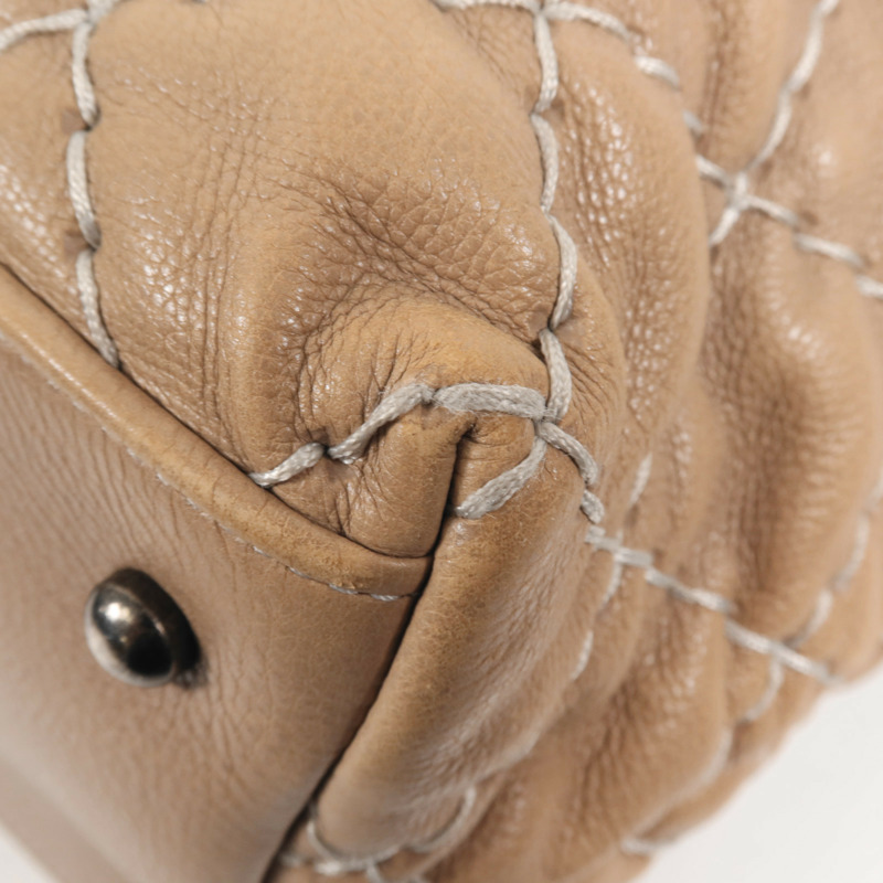 CHANEL 牛皮皮革Tote Bag銀扣肩背袋-9