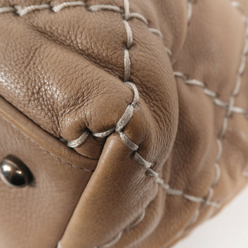 CHANEL 牛皮皮革Tote Bag銀扣肩背袋-11