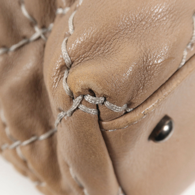 CHANEL 牛皮皮革Tote Bag銀扣肩背袋-12