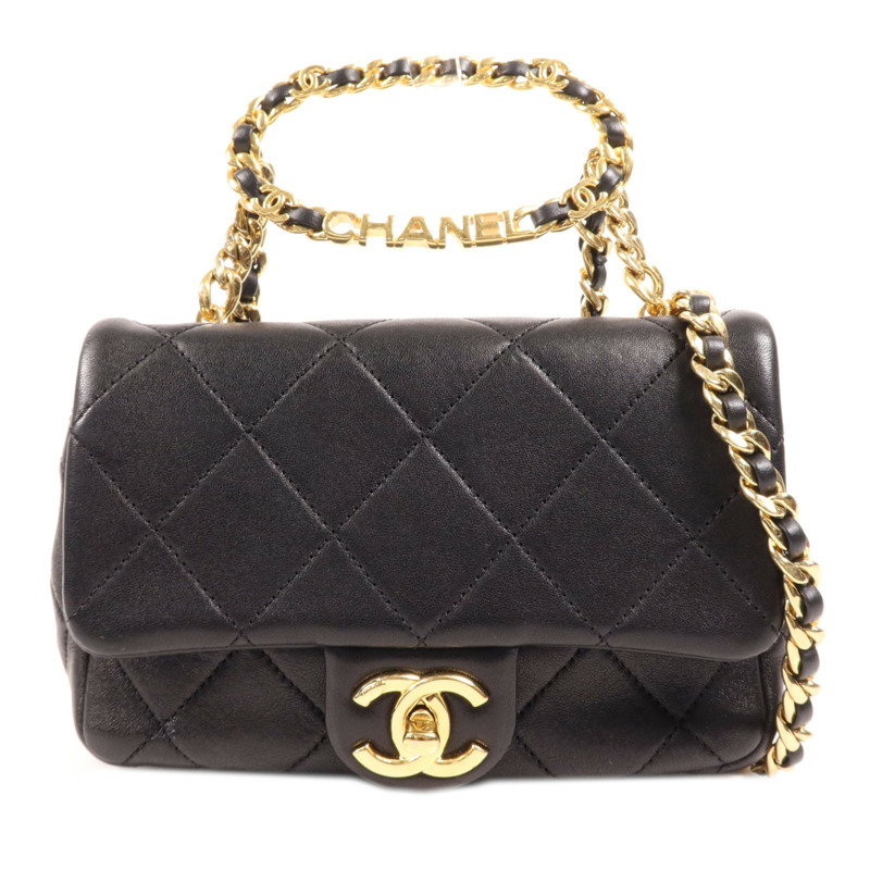CHANEL 羊皮皮革Chain Shoulder金扣手挽肩背兩用袋-0
