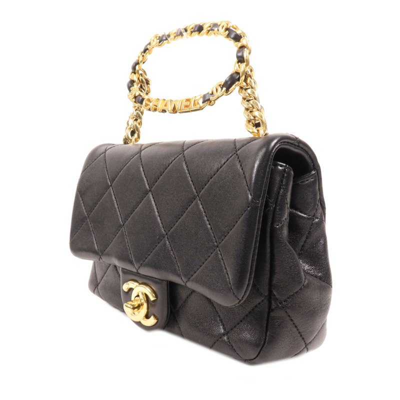 CHANEL 羊皮皮革Chain Shoulder金扣手挽肩背兩用袋-2