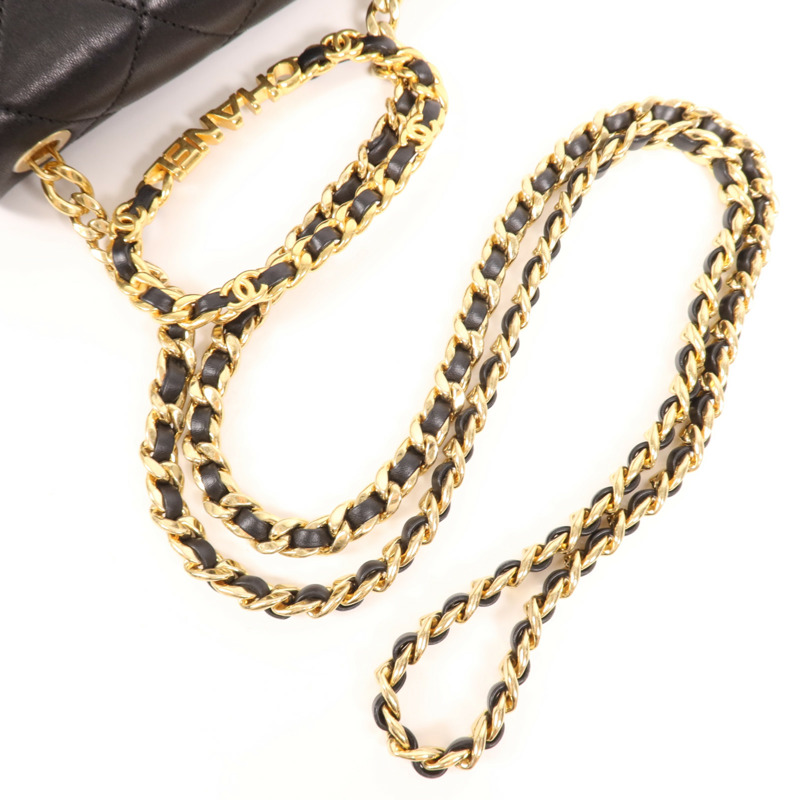 CHANEL 羊皮皮革Chain Shoulder金扣手挽肩背兩用袋-8