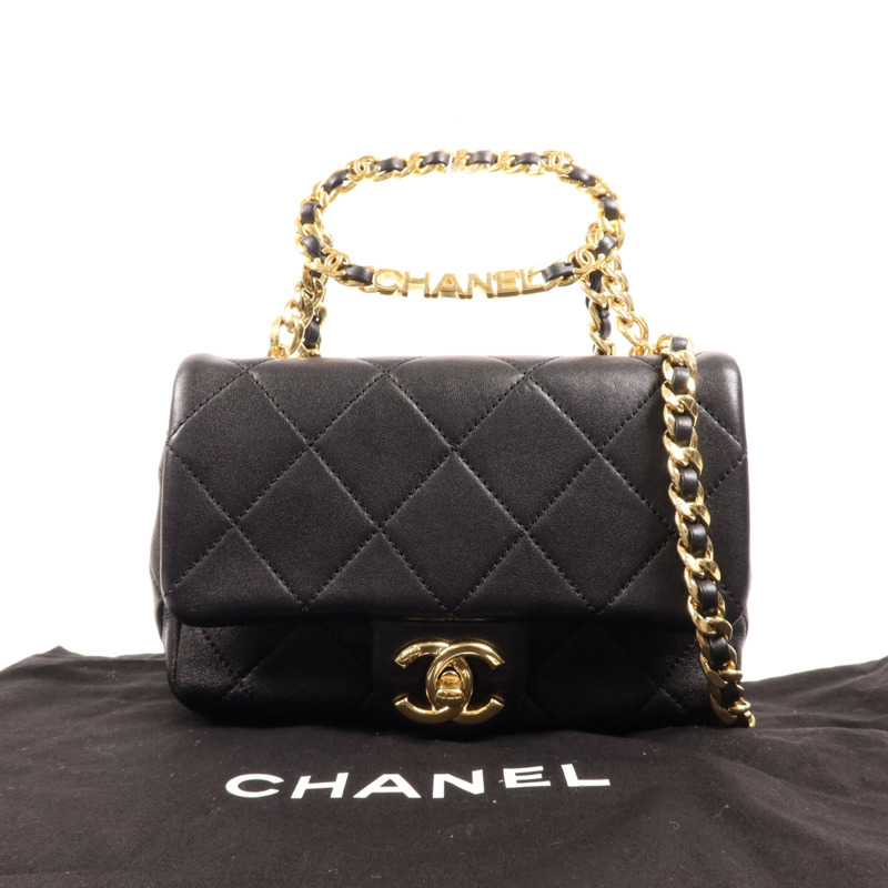 CHANEL 羊皮皮革Chain Shoulder金扣手挽肩背兩用袋-9