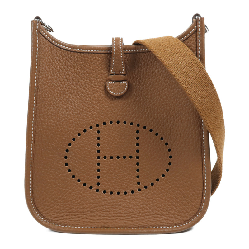 HERMES Clemence皮革Evelyne TPM銀扣肩背袋Gold-0