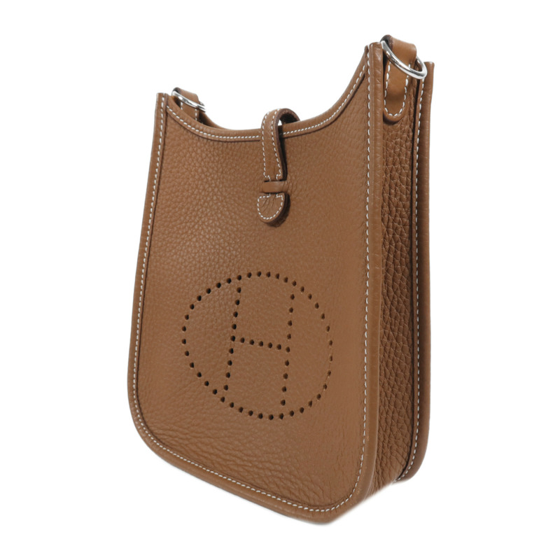 HERMES Clemence皮革Evelyne TPM銀扣肩背袋Gold-2