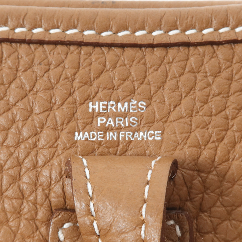 HERMES Clemence皮革Evelyne TPM銀扣肩背袋Gold-5
