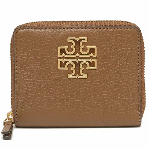 【TORY BURCH】雙T-LOGO素面扣式皮革短夾-駝色