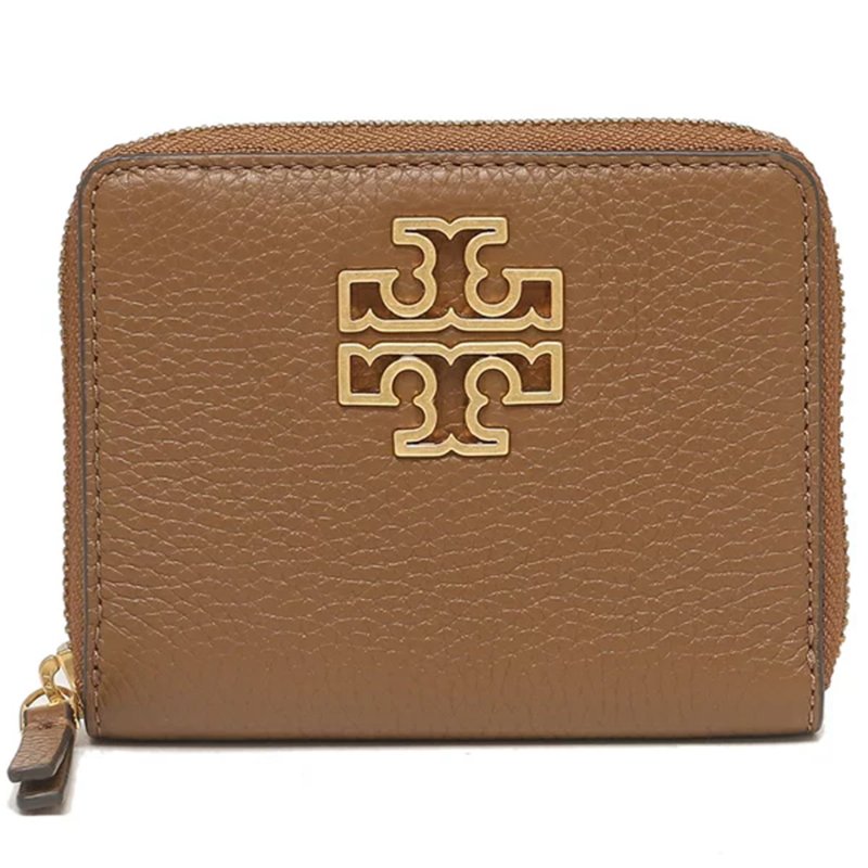 【TORY BURCH】雙T-LOGO素面扣式皮革短夾-駝色-0