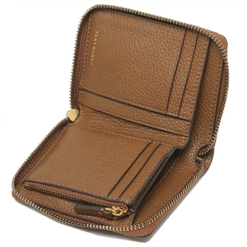 【TORY BURCH】雙T-LOGO素面扣式皮革短夾-駝色-2