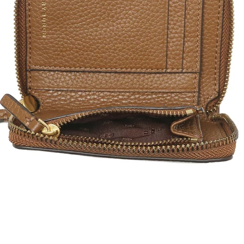 【TORY BURCH】雙T-LOGO素面扣式皮革短夾-駝色-3