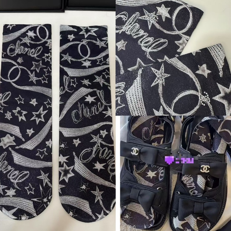 Chanel星星塗鴉短襪 共3個顏色-1