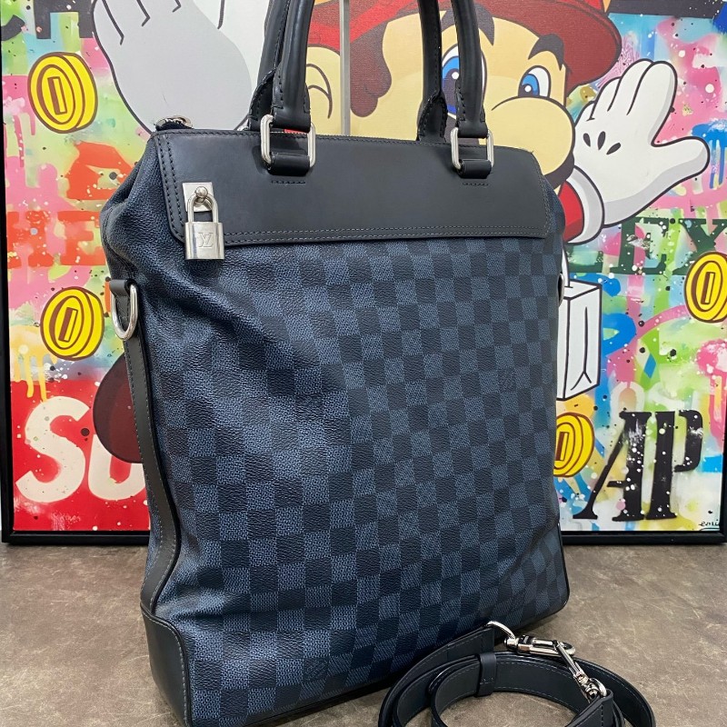 LV 男士棋盤格手提包肩背包-2