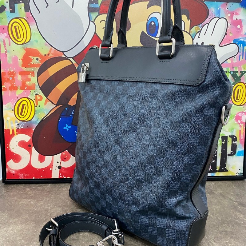 LV 男士棋盤格手提包肩背包-3