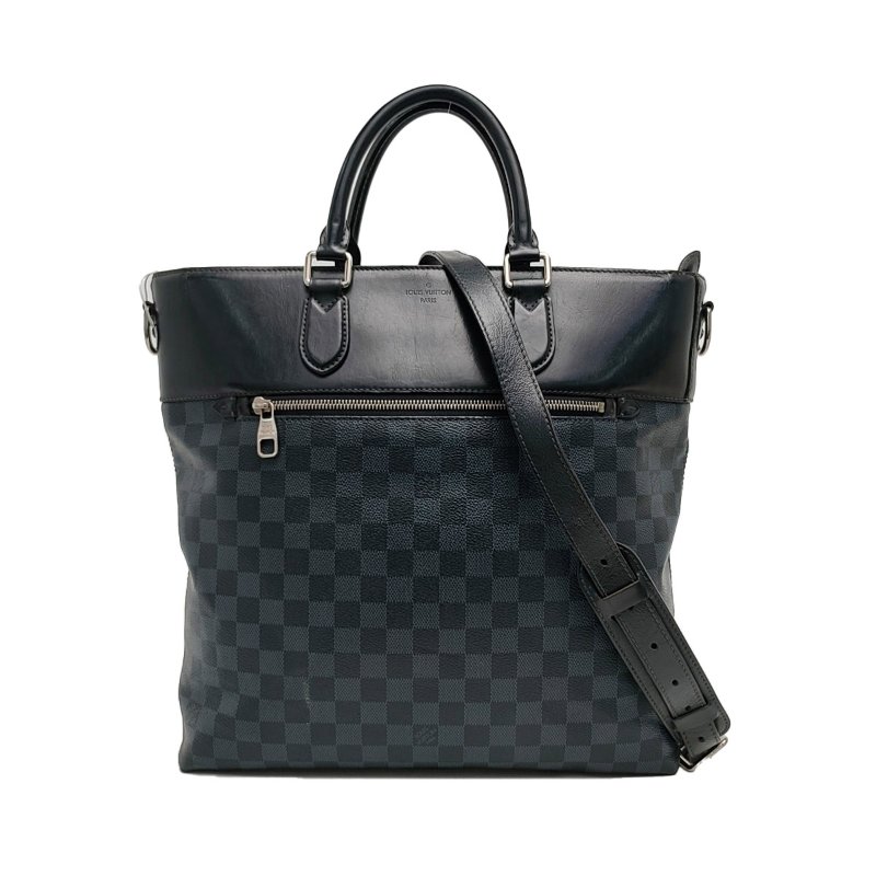 LOUIS VUITTON EXPLORER 藍色塗層帆布棋盤格單肩包手提包斜背包 銀色五金 可拆卸肩帶-0